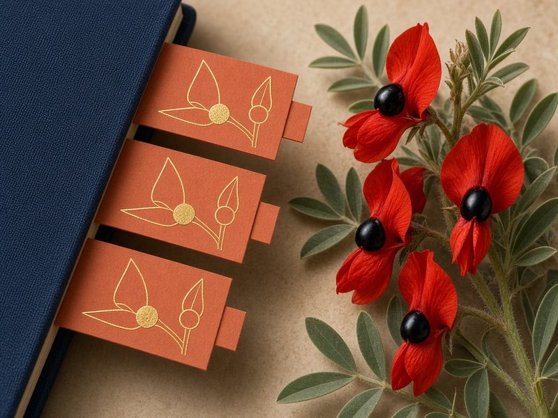 斯特尔特沙漠豌豆 Sturt's Desert Pea 烫金索引贴设计效果图